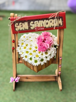 Seni Seviyorum Çikolatalı Papatya & Pembe Güller
